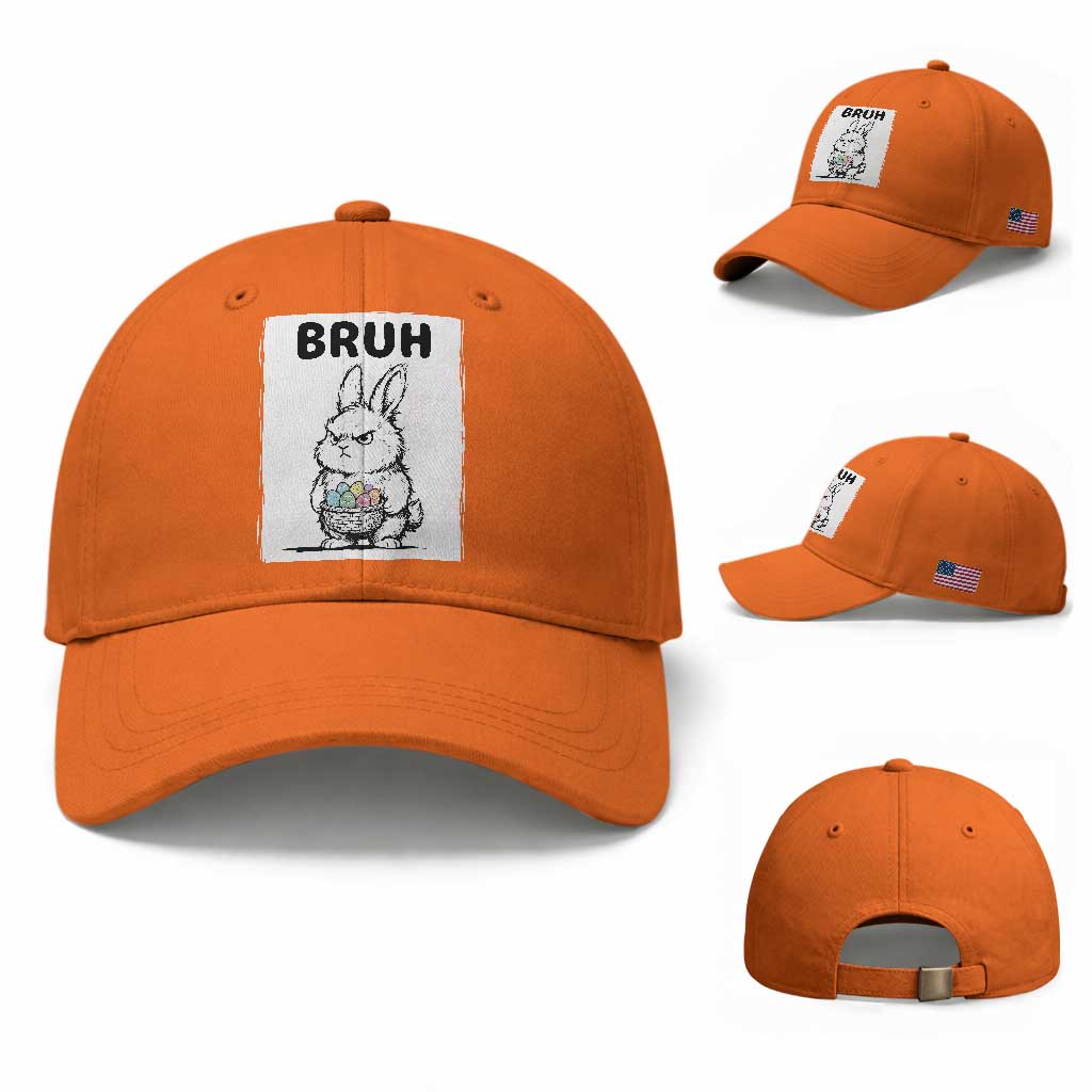 Bruh Angry Easter Bunny with Eggs Basket Baseball Cap Funny Rabbit Meme Humor Graphic Gift TS02 Baseball Cap Universal Fit Orange Print Your Wear