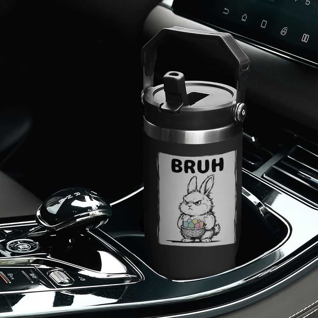 Bruh Angry Easter Bunny with Eggs Basket Flip Straw Tumbler Funny Rabbit Meme Humor Graphic Gift TS02 Print Your Wear