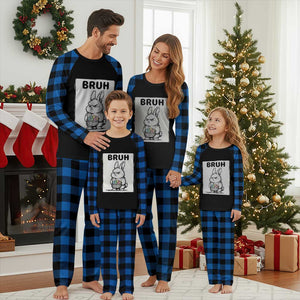 Bruh Angry Easter Bunny with Eggs Basket Plaid Pajama Set Funny Rabbit Meme Humor Graphic Gift TS02 Blue Plaid Print Your Wear