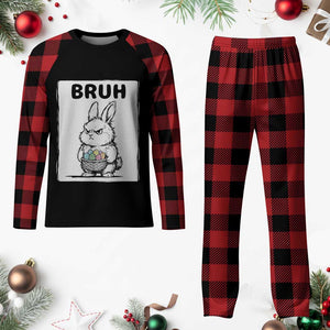 Bruh Angry Easter Bunny with Eggs Basket Plaid Pajama Set Funny Rabbit Meme Humor Graphic Gift TS02 Buffalo Plaid Print Your Wear