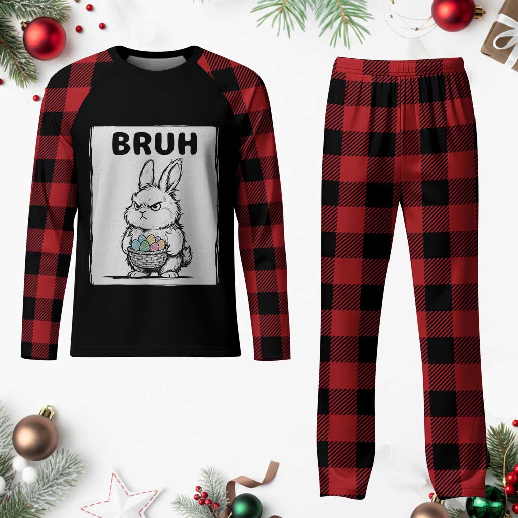 Bruh Angry Easter Bunny with Eggs Basket Plaid Pajama Set Funny Rabbit Meme Humor Graphic Gift TS02 Buffalo Plaid Print Your Wear