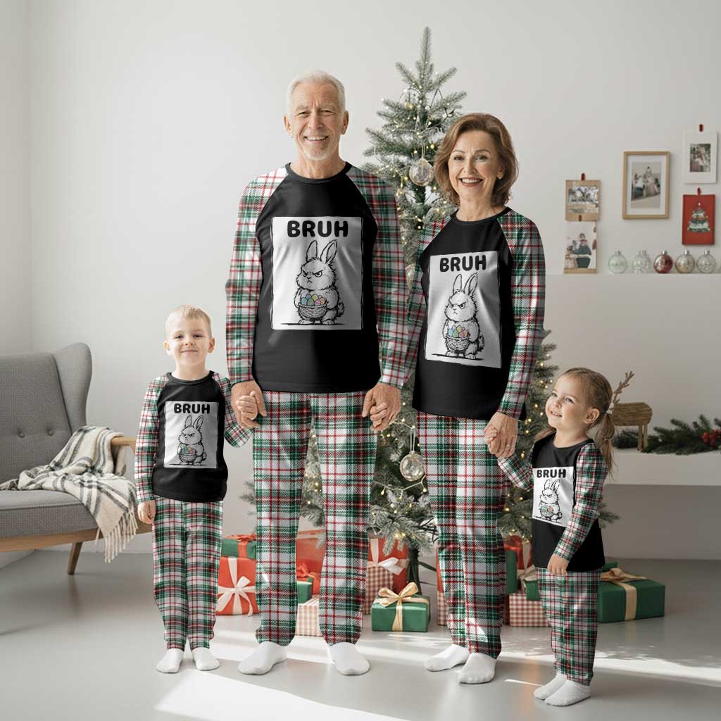 Bruh Angry Easter Bunny with Eggs Basket Plaid Pajama Set Funny Rabbit Meme Humor Graphic Gift TS02 Christmas Plaid Print Your Wear