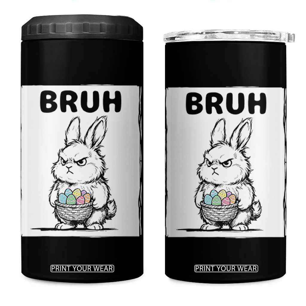 Bruh Angry Easter Bunny with Eggs Basket 4 in 1 Can Cooler Tumbler Funny Rabbit Meme Humor Graphic Gift TS02 One Size: 16 oz Black Print Your Wear