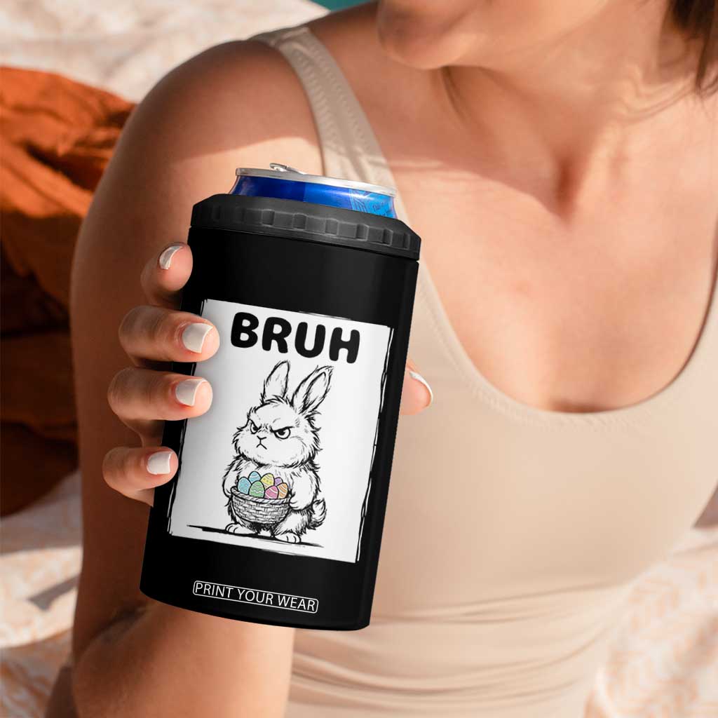 Bruh Angry Easter Bunny with Eggs Basket 4 in 1 Can Cooler Tumbler Funny Rabbit Meme Humor Graphic Gift TS02 Print Your Wear