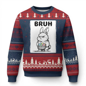 Bruh Angry Easter Bunny with Eggs Basket Ugly Christmas Sweater Funny Rabbit Meme Humor Graphic Gift TS02 Navy Red Print Your Wear
