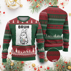 Bruh Angry Easter Bunny with Eggs Basket Ugly Christmas Sweater Funny Rabbit Meme Humor Graphic Gift TS02 Red Green Print Your Wear