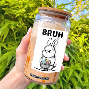 Bruh Angry Easter Bunny with Eggs Basket Glass Can Funny Rabbit Meme Humor Graphic Gift TS02 Black Print Your Wear