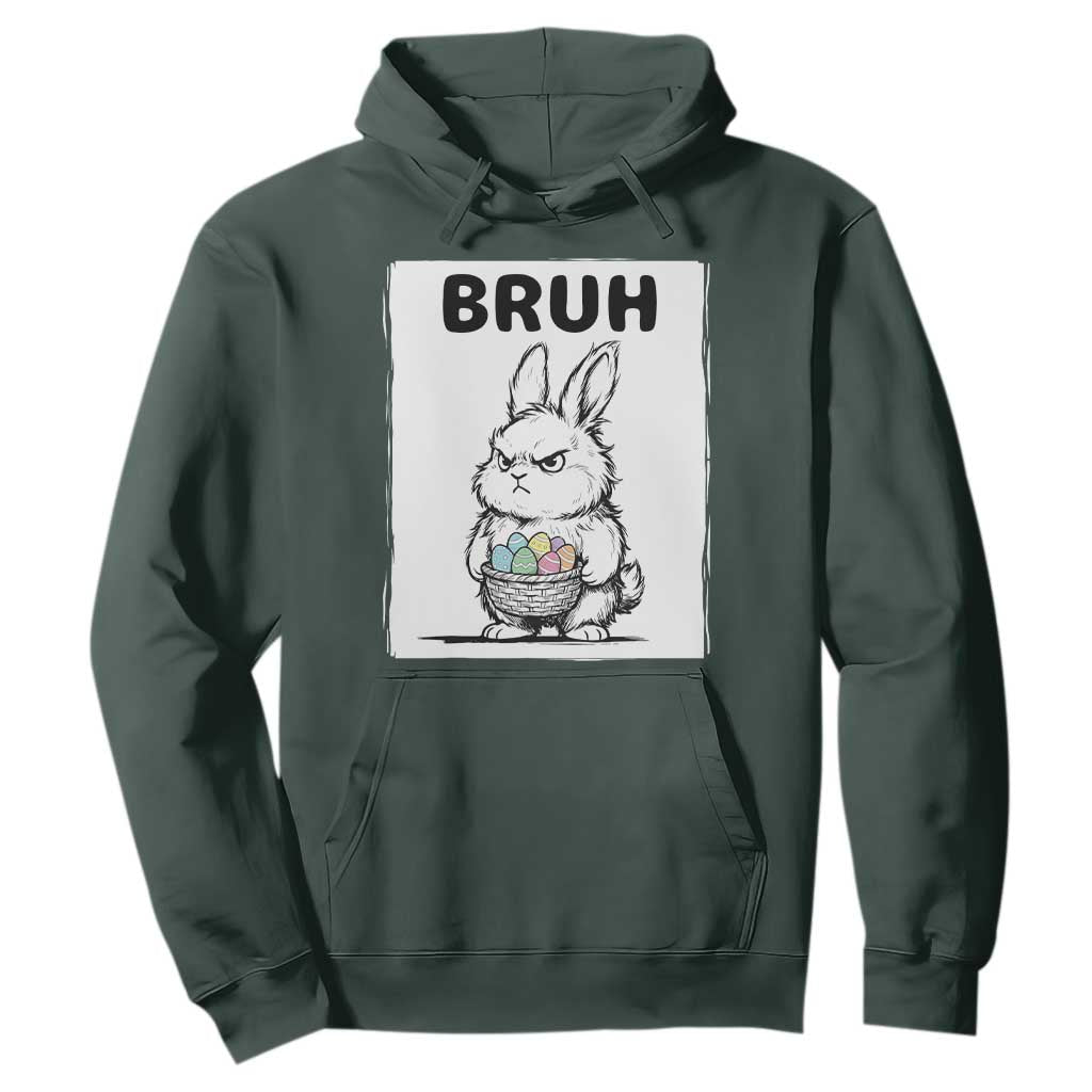 Bruh Angry Easter Bunny with Eggs Basket Hoodie Funny Rabbit Meme Humor Graphic Gift TS02 Dark Forest Green Print Your Wear