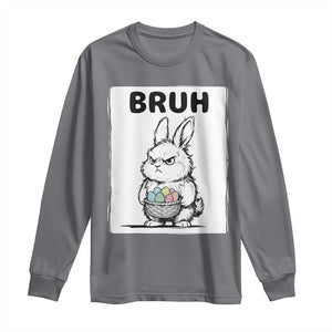 Bruh Angry Easter Bunny with Eggs Basket Long Sleeve Shirt Funny Rabbit Meme Humor Graphic Gift TS02 Charcoal Print Your Wear