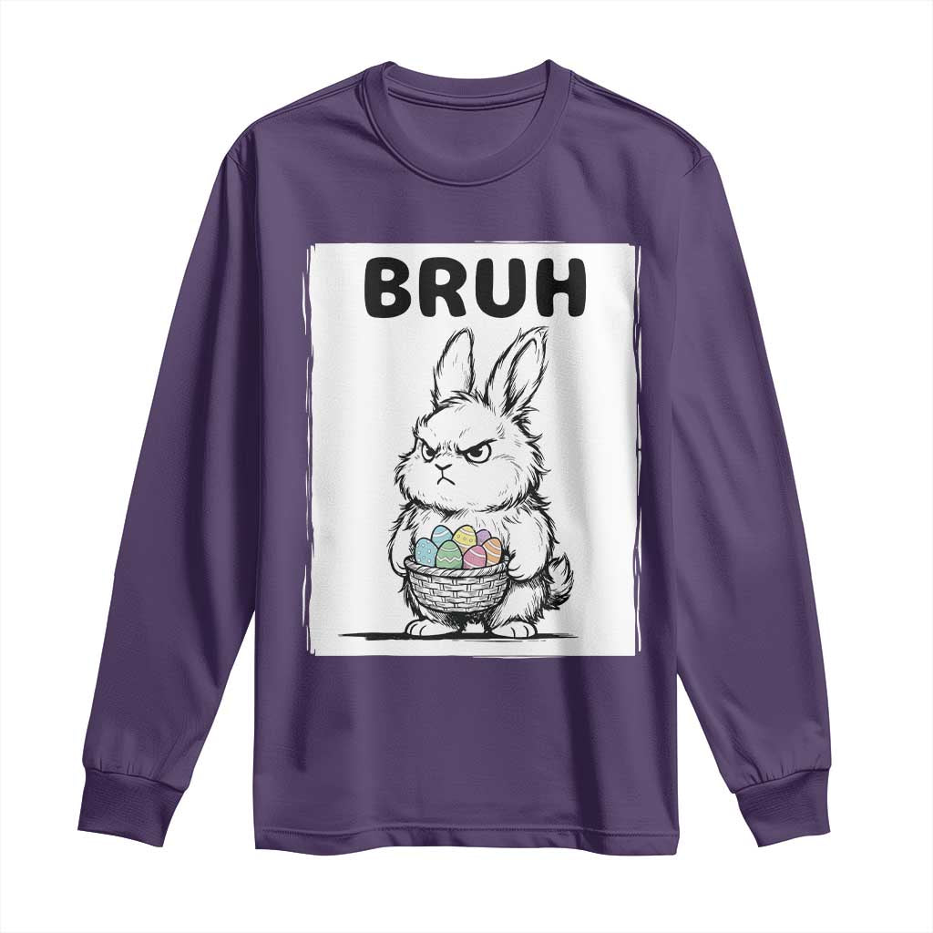 Bruh Angry Easter Bunny with Eggs Basket Long Sleeve Shirt Funny Rabbit Meme Humor Graphic Gift TS02 Purple Print Your Wear