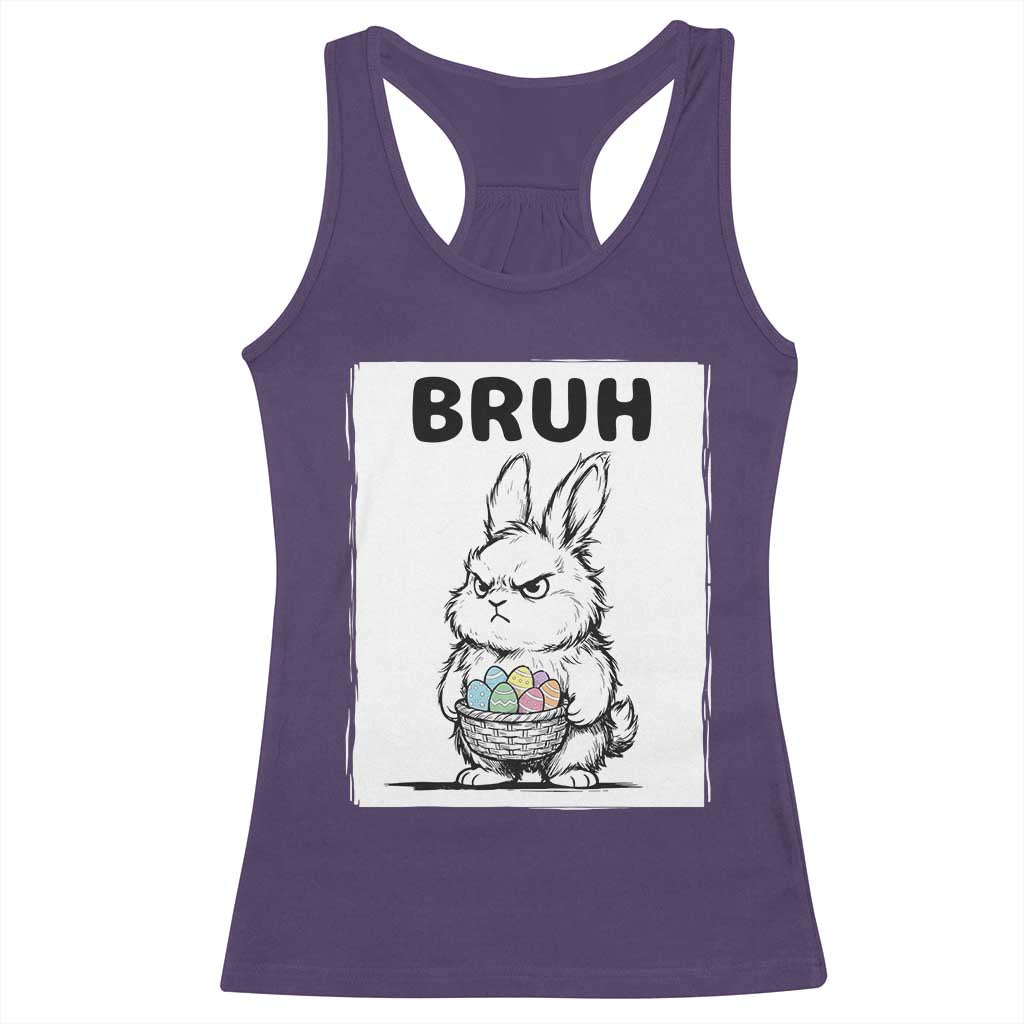 Bruh Angry Easter Bunny with Eggs Basket Racerback Tank Top Funny Rabbit Meme Humor Graphic Gift TS02 Purple Print Your Wear