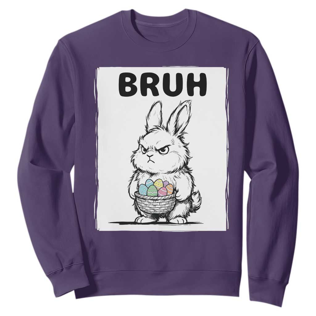 Bruh Angry Easter Bunny with Eggs Basket Sweatshirt Funny Rabbit Meme Humor Graphic Gift TS02 Purple Print Your Wear