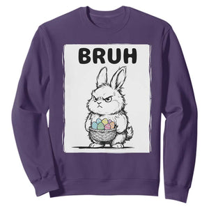 Bruh Angry Easter Bunny with Eggs Basket Sweatshirt Funny Rabbit Meme Humor Graphic Gift TS02 Purple Print Your Wear