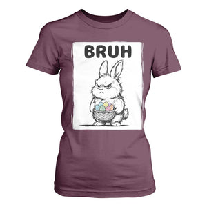 Bruh Angry Easter Bunny with Eggs Basket T Shirt For Women Funny Rabbit Meme Humor Graphic Gift TS02 Maroon Print Your Wear