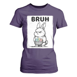 Bruh Angry Easter Bunny with Eggs Basket T Shirt For Women Funny Rabbit Meme Humor Graphic Gift TS02 Purple Print Your Wear
