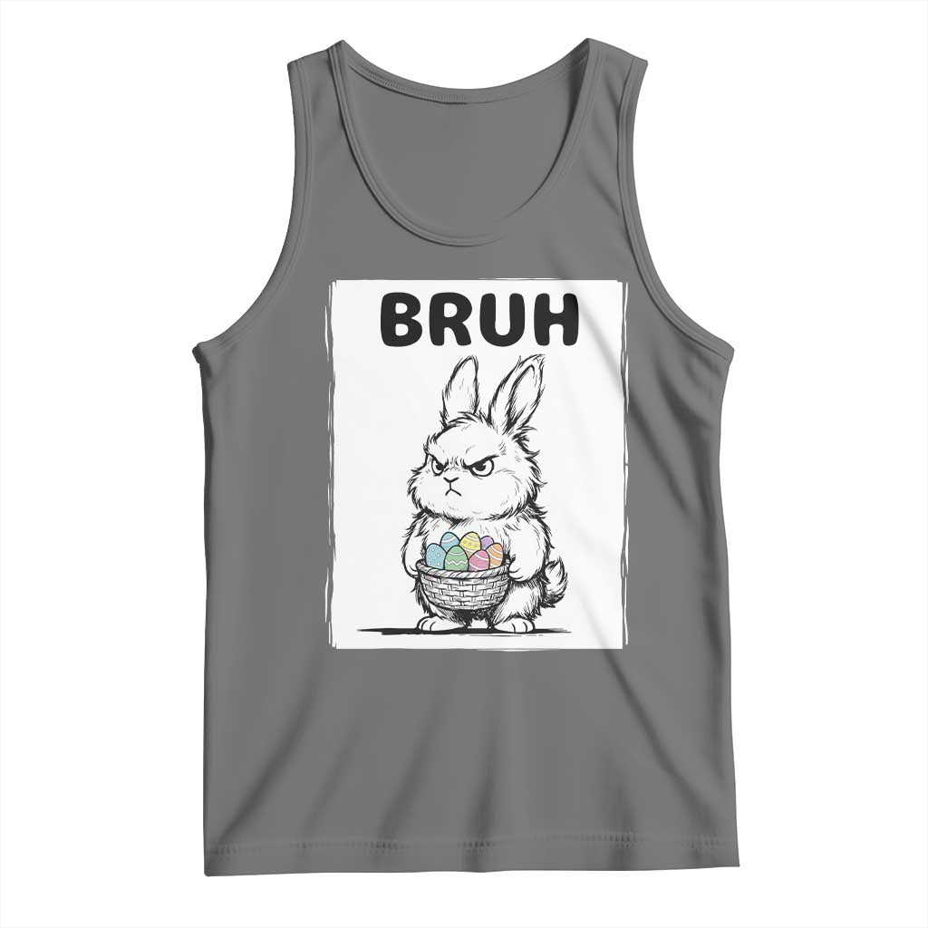 Bruh Angry Easter Bunny with Eggs Basket Tank Top Funny Rabbit Meme Humor Graphic Gift TS02 Black Heather Print Your Wear