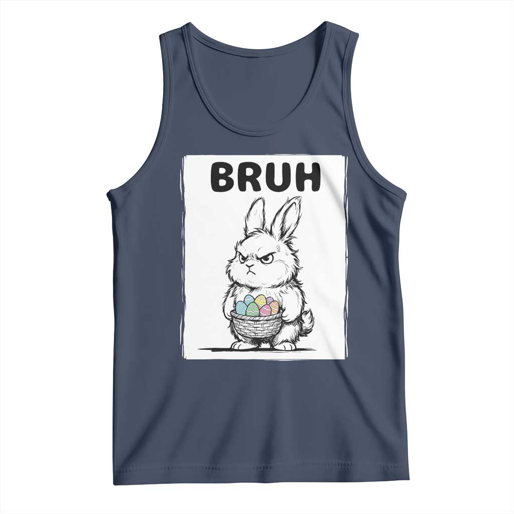 Bruh Angry Easter Bunny with Eggs Basket Tank Top Funny Rabbit Meme Humor Graphic Gift TS02 Navy Print Your Wear