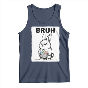 Bruh Angry Easter Bunny with Eggs Basket Tank Top Funny Rabbit Meme Humor Graphic Gift TS02 Navy Print Your Wear