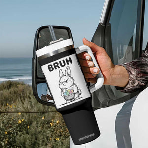 Bruh Angry Easter Bunny with Eggs Basket Tumbler With Handle Funny Rabbit Meme Humor Graphic Gift TS02 Print Your Wear