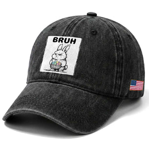 Bruh Angry Easter Bunny with Eggs Basket Washed Cotton Baseball Cap Funny Rabbit Meme Humor Graphic Gift TS02 Print Your Wear
