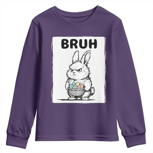 Bruh Angry Easter Bunny with Eggs Basket Youth Sweatshirt Funny Rabbit Meme Humor Graphic Gift TS02 Purple Print Your Wear