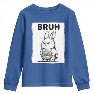 Bruh Angry Easter Bunny with Eggs Basket Youth Sweatshirt Funny Rabbit Meme Humor Graphic Gift TS02 Royal Blue Print Your Wear