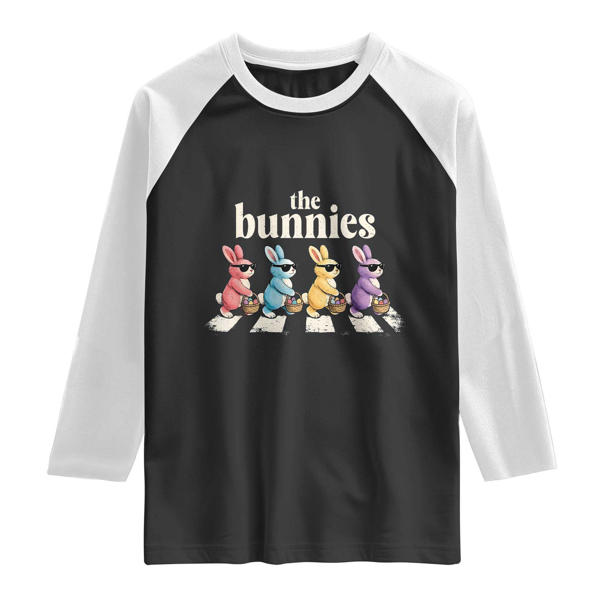 The Bunnies Parody Crossing Rabbits Graphic Raglan Shirt Funny Easter Pop Culture Style Cute Bunny Gift TS02 Black White Print Your Wear