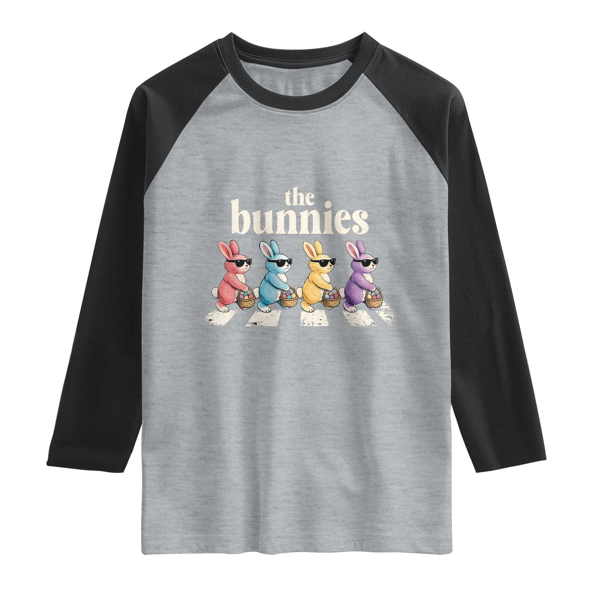 The Bunnies Parody Crossing Rabbits Graphic Raglan Shirt Funny Easter Pop Culture Style Cute Bunny Gift TS02 Heather Gray Black Print Your Wear