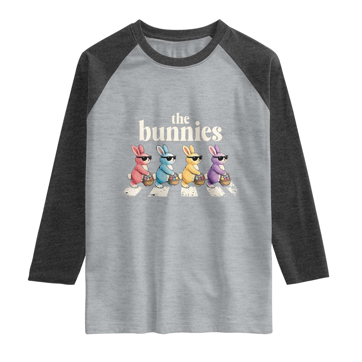 The Bunnies Parody Crossing Rabbits Graphic Raglan Shirt Funny Easter Pop Culture Style Cute Bunny Gift TS02 Heather Gray Heather Charcoal Print Your Wear