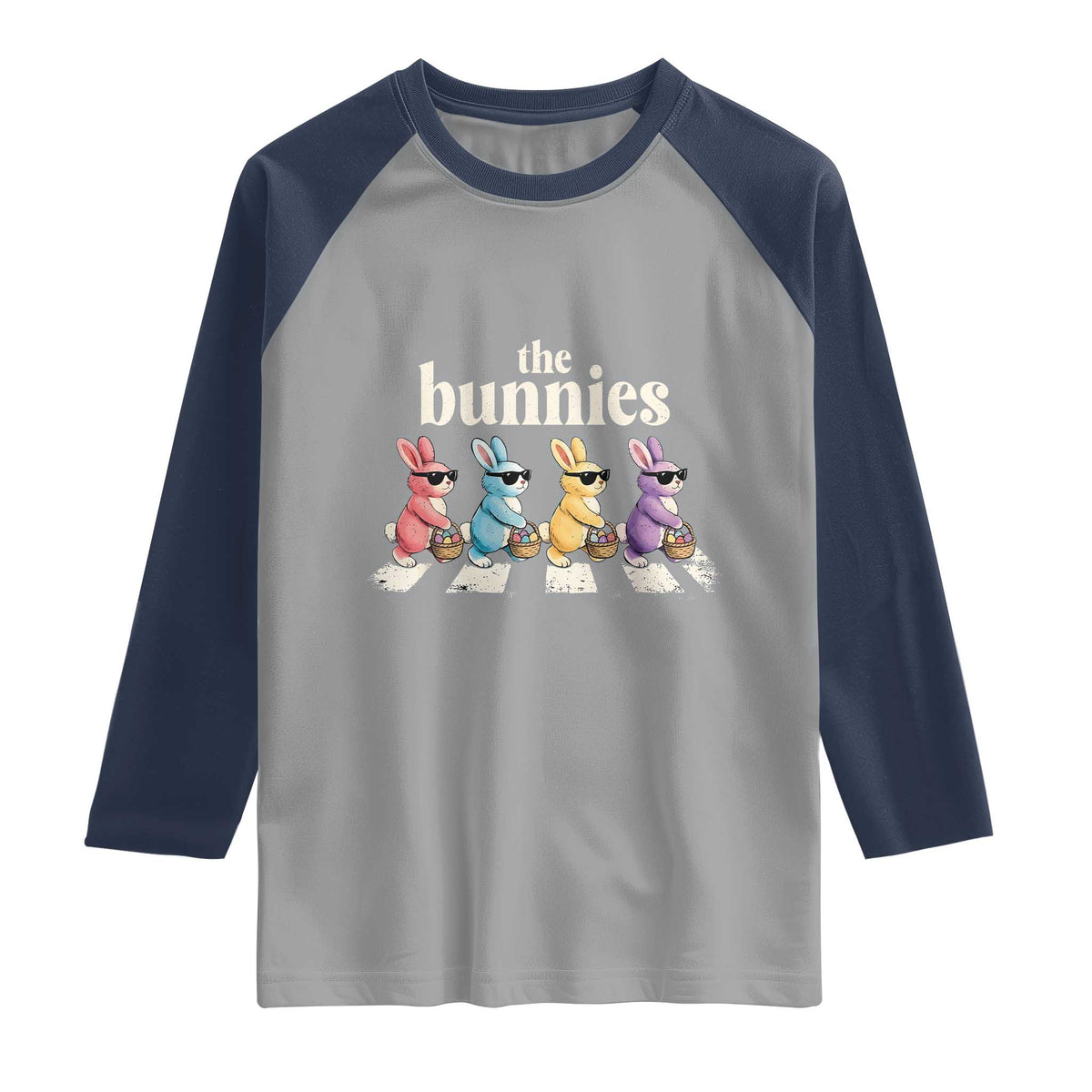The Bunnies Parody Crossing Rabbits Graphic Raglan Shirt Funny Easter Pop Culture Style Cute Bunny Gift TS02 Sport Gray Navy Print Your Wear