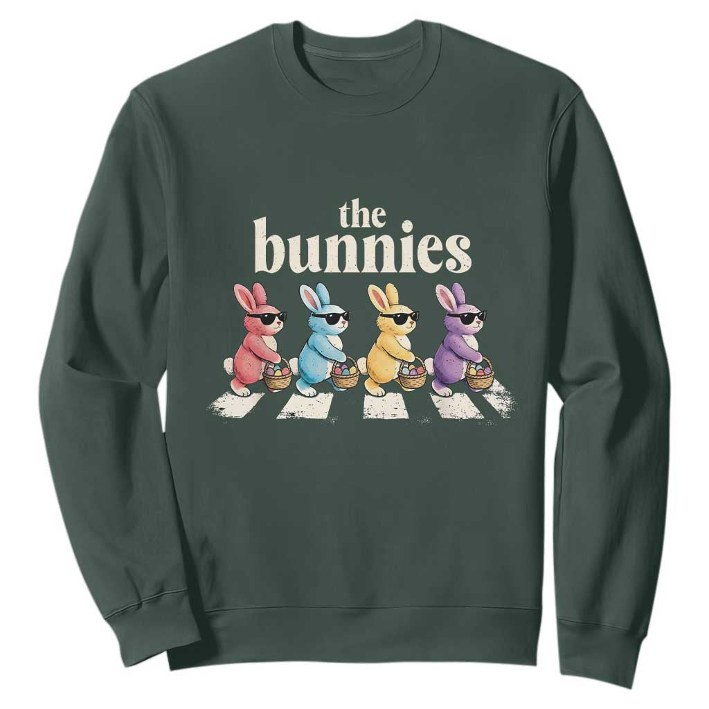 The Bunnies Parody Crossing Rabbits Graphic Sweatshirt Funny Easter Pop Culture Style Cute Bunny Gift TS02 Dark Forest Green Print Your Wear