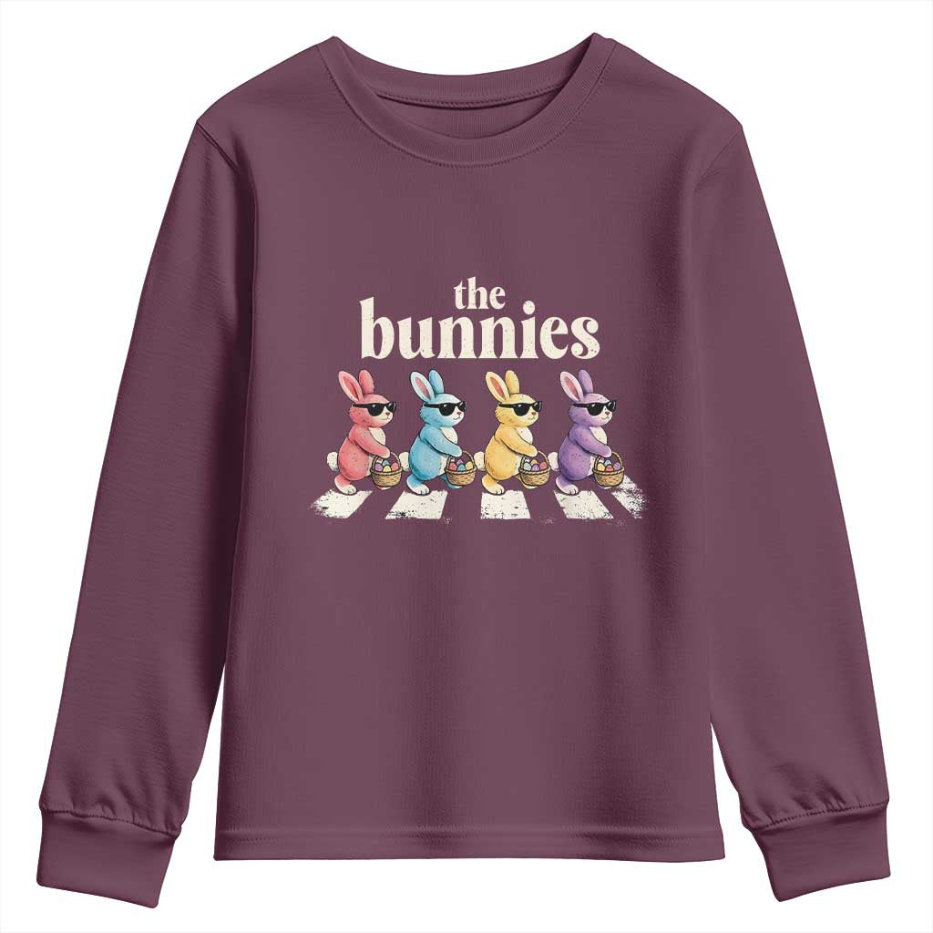 The Bunnies Parody Crossing Rabbits Graphic Youth Sweatshirt Funny Easter Pop Culture Style Cute Bunny Gift TS02 Maroon Print Your Wear