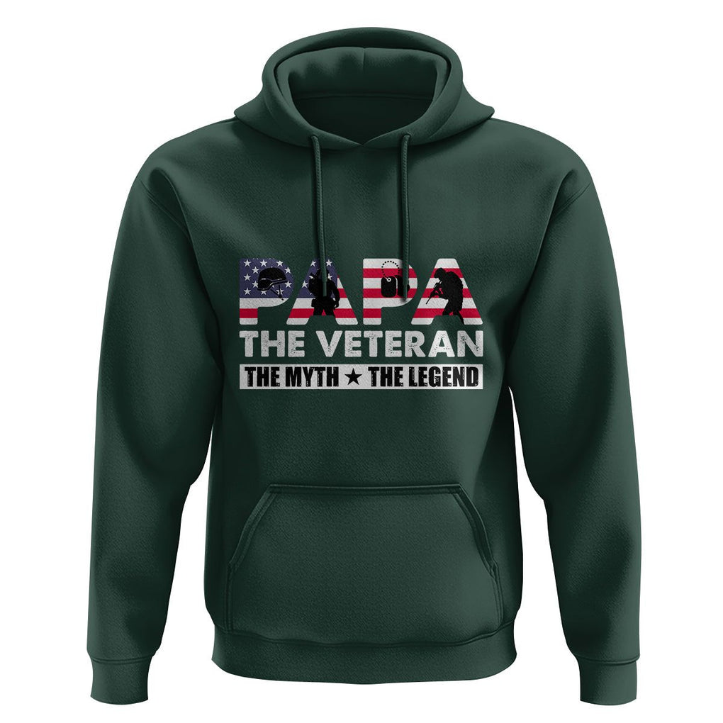 Patriotic Papa Hoodie The Veteran The Myth The Legend Dad Father's Day TS02 Dark Forest Green Print Your Wear
