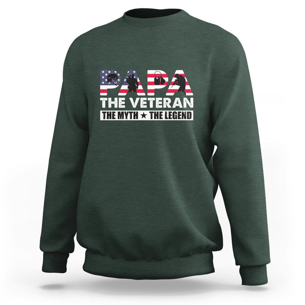 Patriotic Papa Sweatshirt The Veteran The Myth The Legend Dad Father's Day TS02 Dark Forest Green Print Your Wear