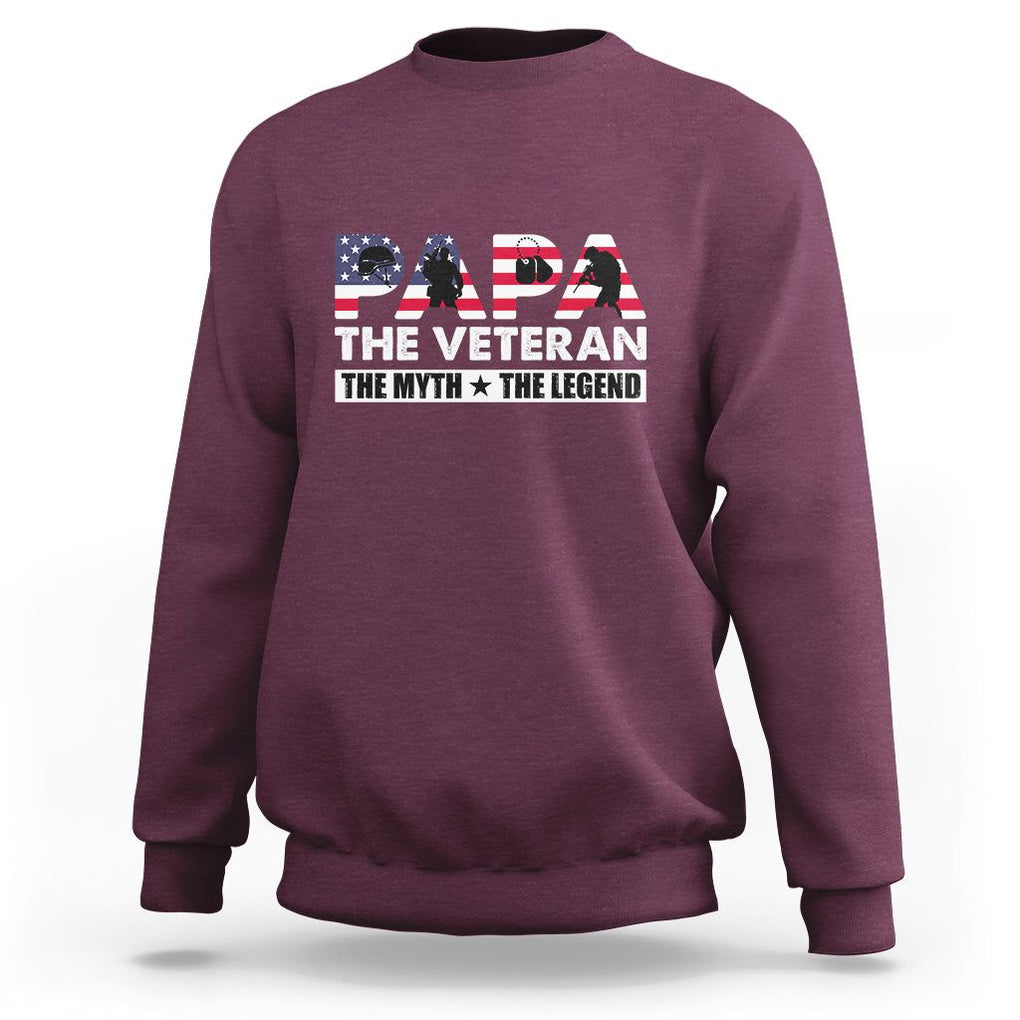 Patriotic Papa Sweatshirt The Veteran The Myth The Legend Dad Father's Day TS02 Maroon Print Your Wear