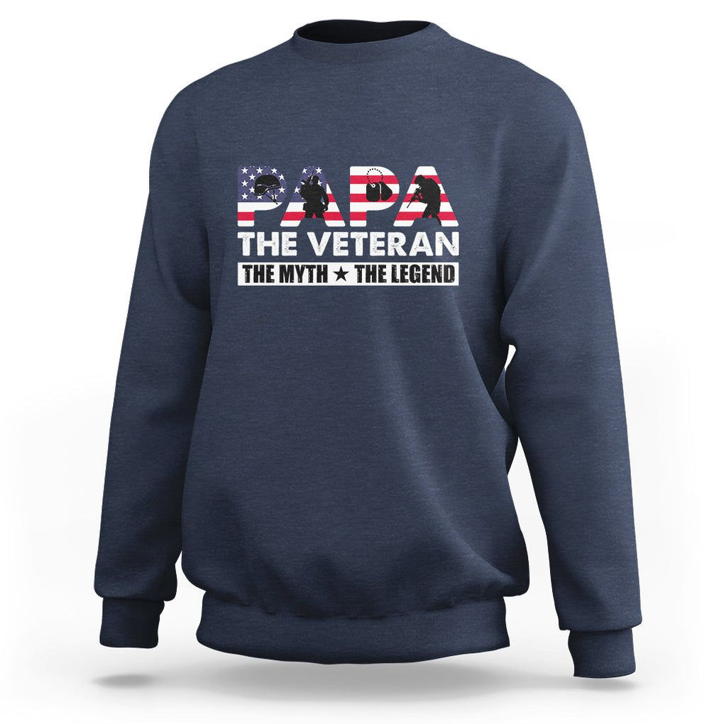 Patriotic Papa Sweatshirt The Veteran The Myth The Legend Dad Father's Day TS02 Navy Print Your Wear