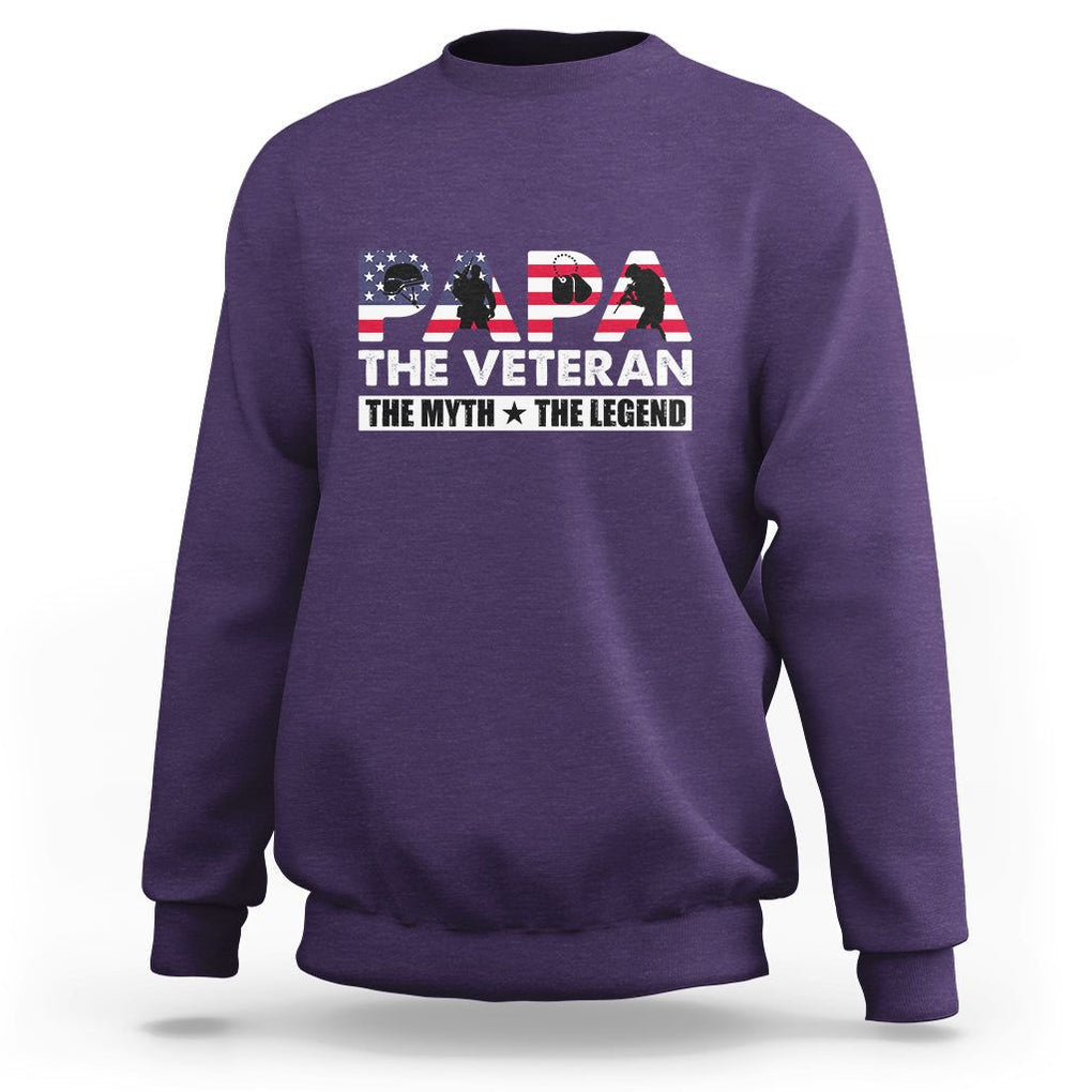 Patriotic Papa Sweatshirt The Veteran The Myth The Legend Dad Father's Day TS02 Purple Print Your Wear