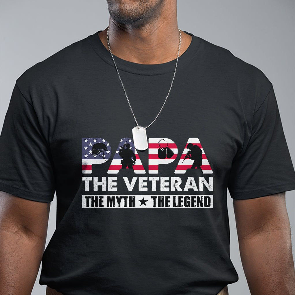 Patriotic Papa T Shirt - The Veteran The Myth The Legend Dad Fathers Day Gift Tee TS02 Black Print Your Wear