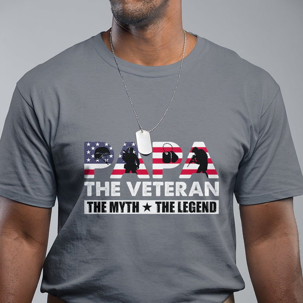 Patriotic Papa T Shirt - The Veteran The Myth The Legend Dad Fathers Day Gift Tee TS02 Charcoal Print Your Wear