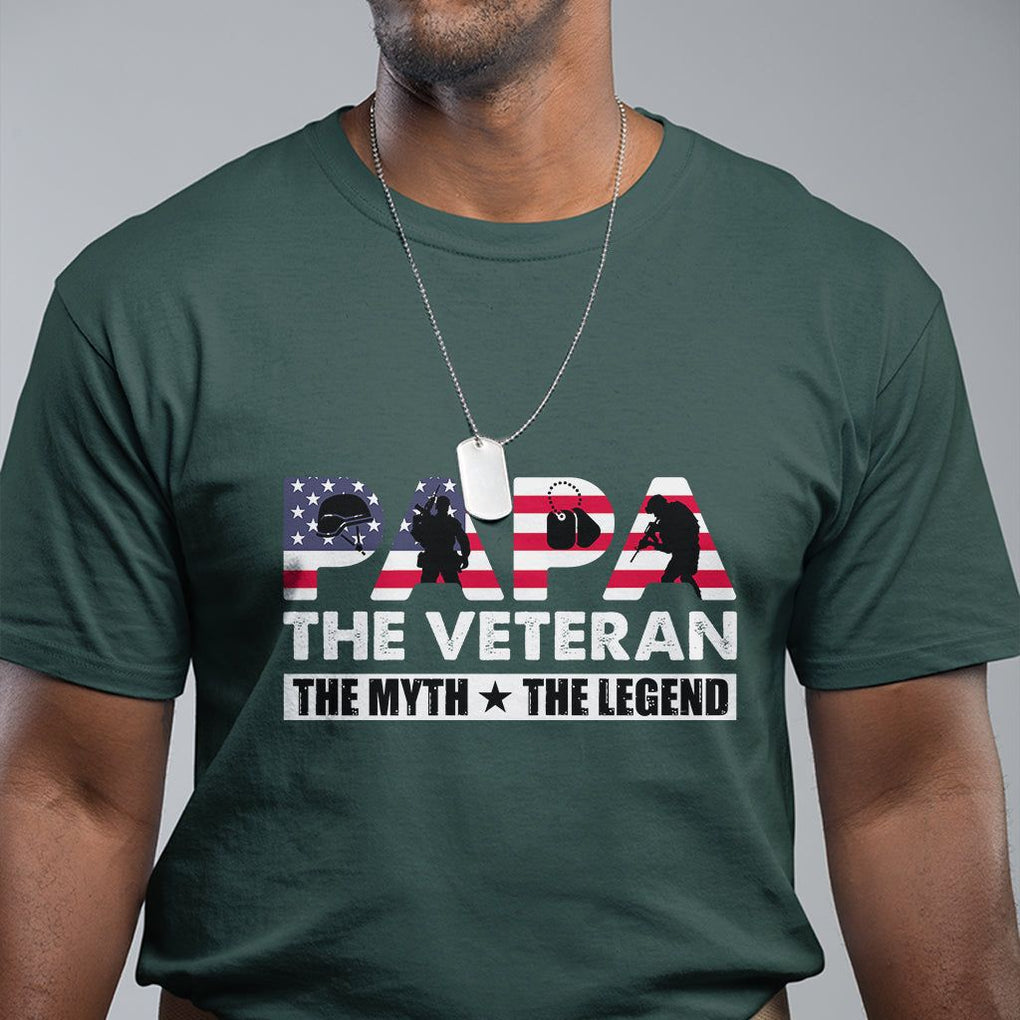 Patriotic Papa T Shirt - The Veteran The Myth The Legend Dad Fathers Day Gift Tee TS02 Dark Forest Green Print Your Wear