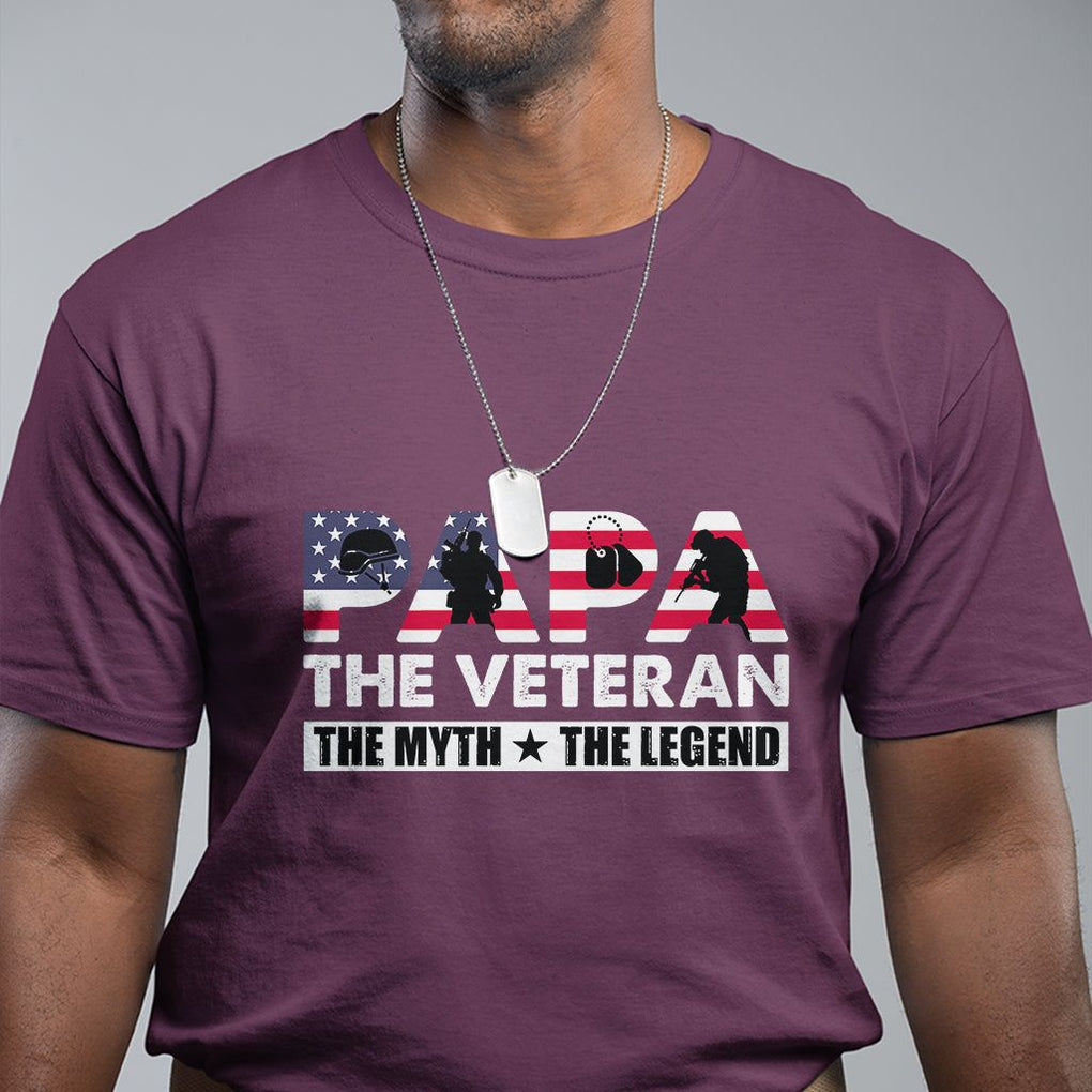 Patriotic Papa T Shirt - The Veteran The Myth The Legend Dad Fathers Day Gift Tee TS02 Maroon Print Your Wear