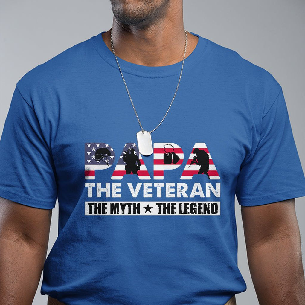 Patriotic Papa T Shirt - The Veteran The Myth The Legend Dad Fathers Day Gift Tee TS02 Royal Blue Print Your Wear