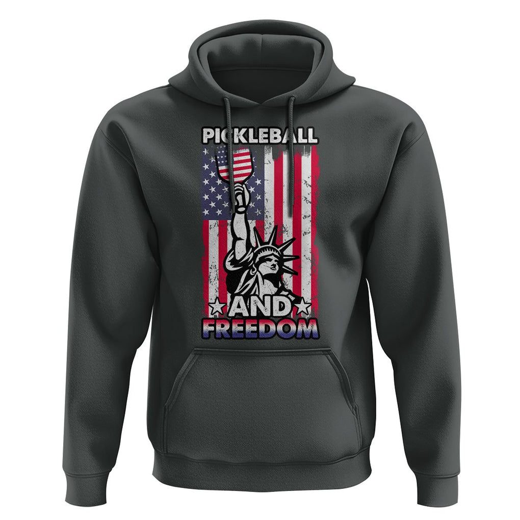 Pickleball And Freedom Hoodie Funny 4th of July American Flag TS02 Dark Heather Print Your Wear