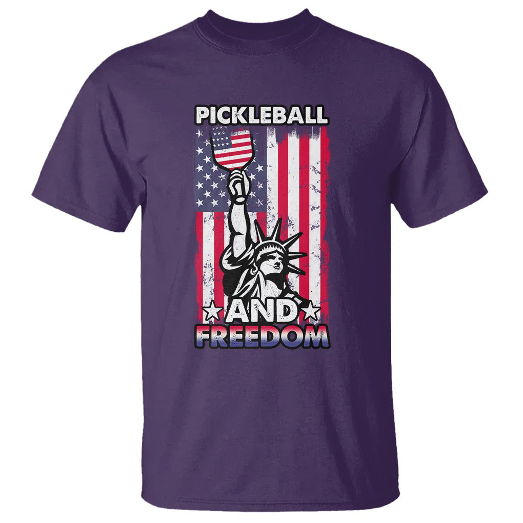 Pickleball And Freedom T Shirt Funny 4th of July American Flag TS02 Purple Print Your Wear