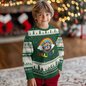 Ally Street Cat Rainbow Raccoon Ugly Christmas Sweater Funny LGBTQ+ Pride Support TS02 Forest Green Beige Print Your Wear