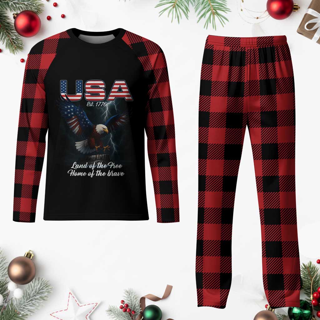 Bold Patriotic American Eagle Plaid Pajama Set Land of the Free Home of the Brave Est 1776 TS02 Buffalo Plaid Print Your Wear