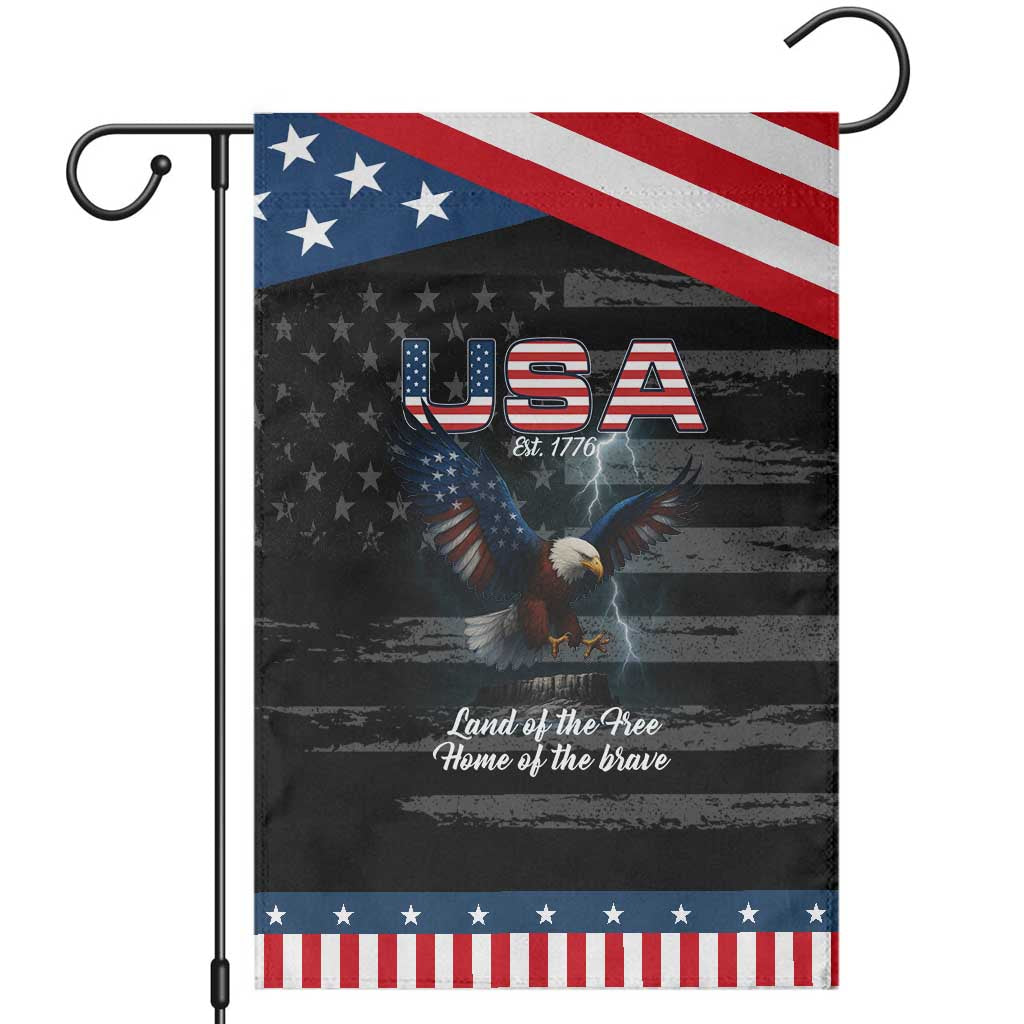 Bold Patriotic American Eagle Garden Flag Land of the Free Home of the Brave Est 1776 TS02 Distressed Black Blue Print Your Wear