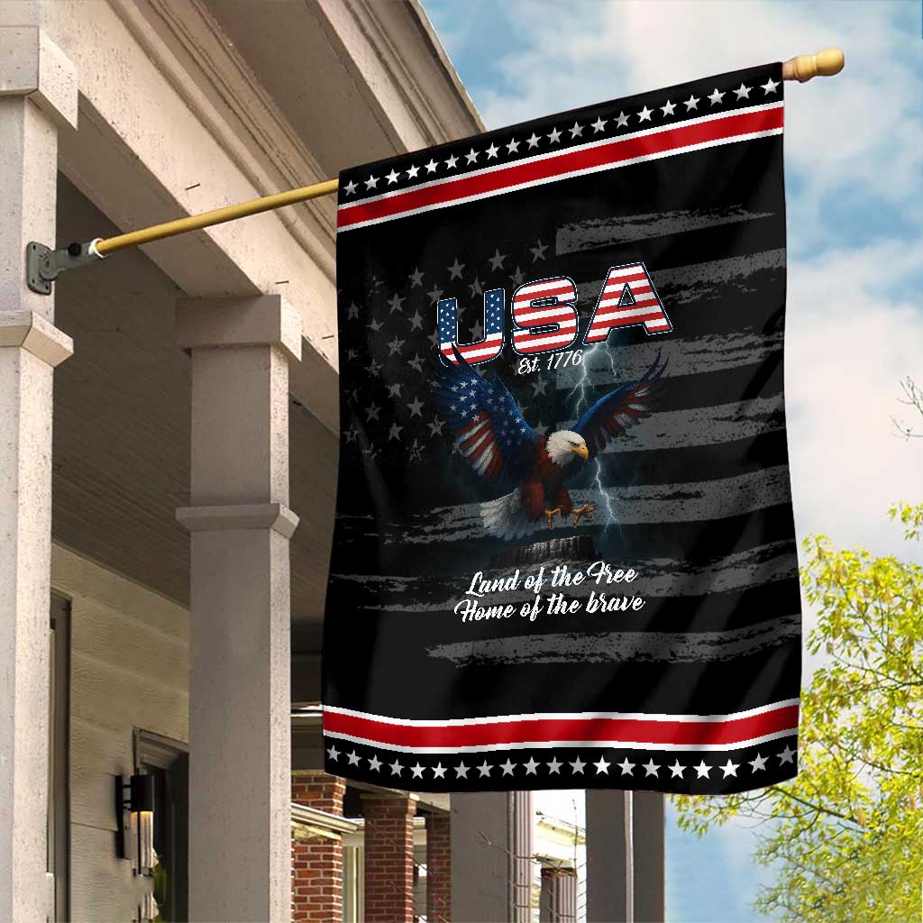 Bold Patriotic American Eagle Garden Flag Land of the Free Home of the Brave Est 1776 TS02 Distressed Black Red Print Your Wear