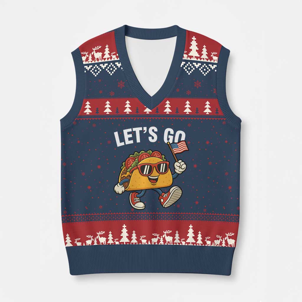 Lets Go Taco Patriotic V-Neck Knit Sweater Vest Funny 4th of July Food Humor TS02 Navy Red Print Your Wear