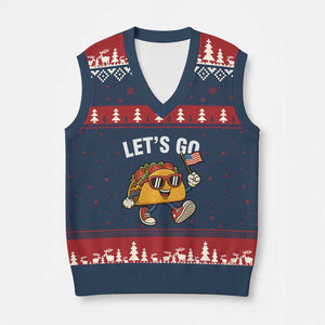 Lets Go Taco Patriotic V-Neck Knit Sweater Vest Funny 4th of July Food Humor TS02 Navy Red Print Your Wear